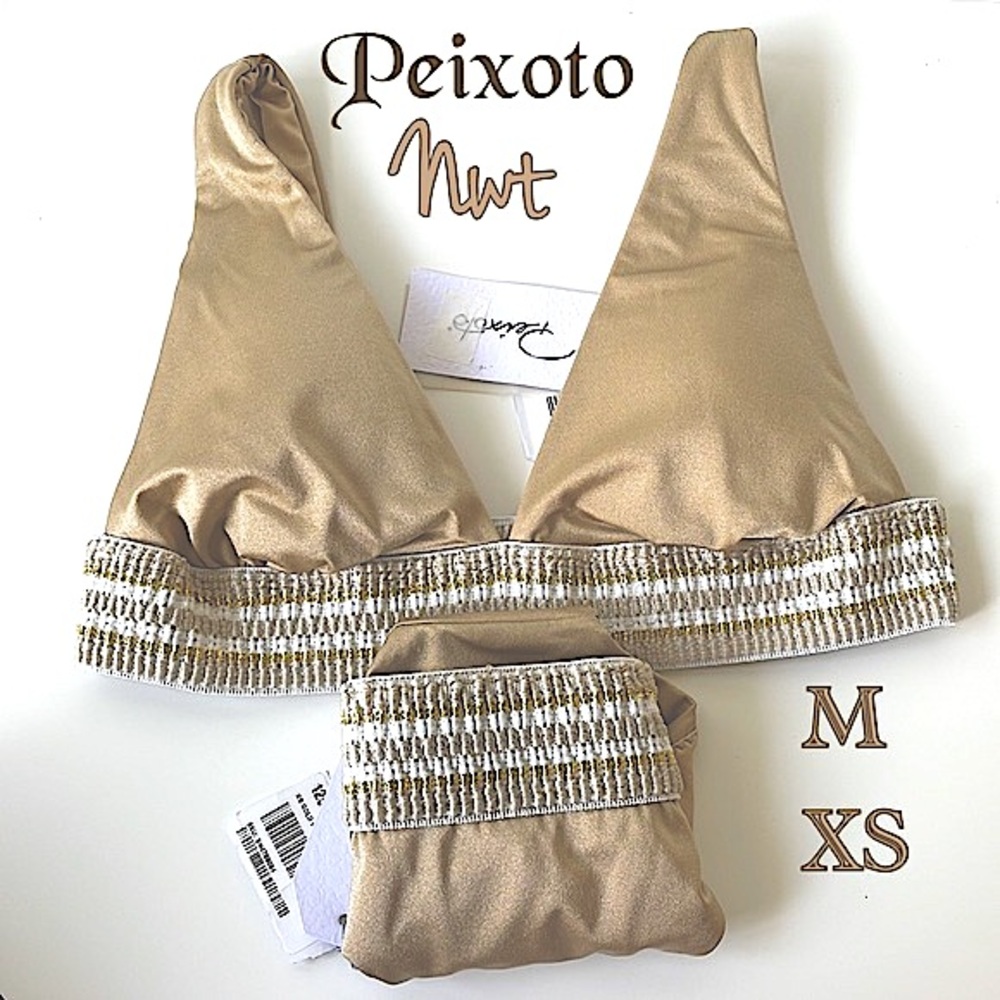 NWT M/XS PEIXOTO mix size bikini set gold light beige metallic stretch pads